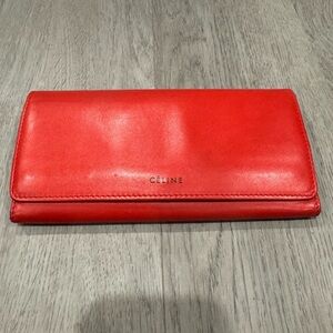 Celine Leather Vintage Bifold Long Wallet Women's - Red With Gray Interior EUC